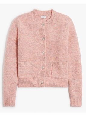 J. Crew Shimmer Lady Button Front Crew Neck Knit Cardigan Rose Blush Metallic L